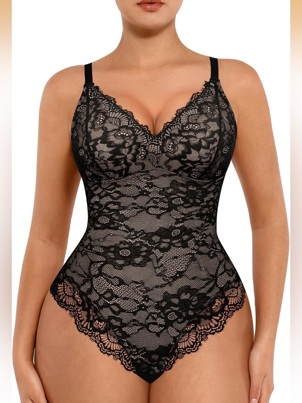 NWT feelingirl Black Lace Shaping Bodysuit size XXL